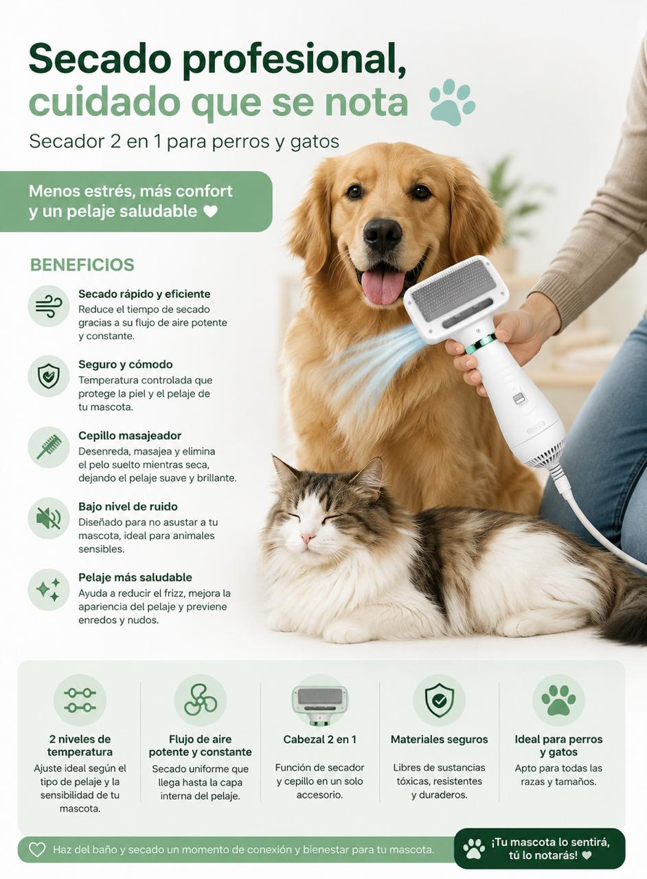 Secador y Peine para Mascotas 2 en 1